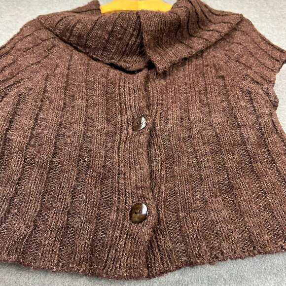 Sarah Pacini Brown Cowl Neck Knit Cardigan Shawl Collar Vest Minimalist One Size - Picture 6 of 13
